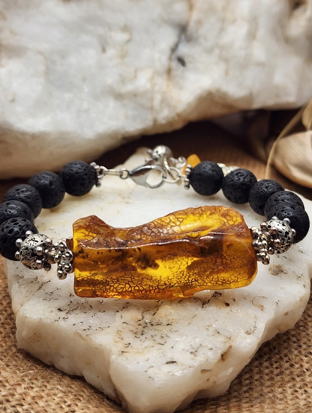 Amber Bracelet Artisan Unique Big Nugget Amber Lava bracelet